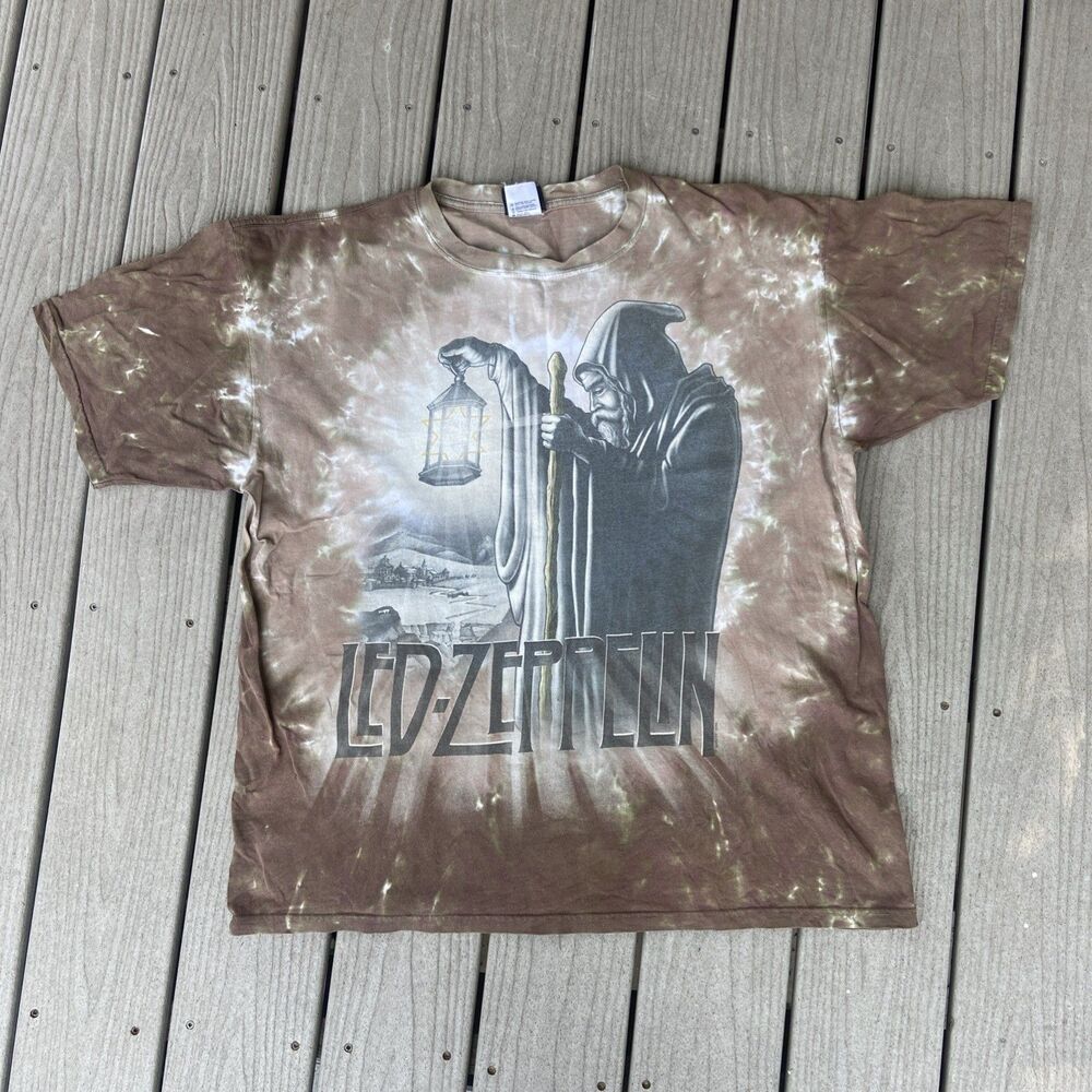 Y2K 2006 Led Zepellin “The Hermit” Tie Dye T-Shirt  Pre-Shrunk Liquid Blue XL